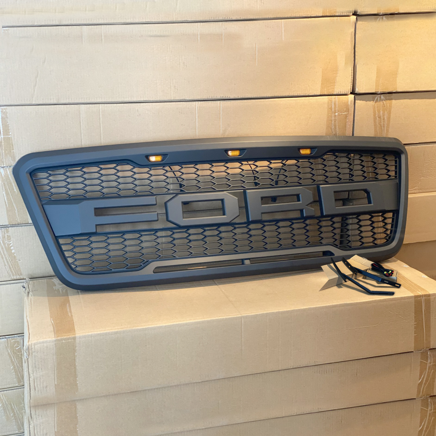 For Ford F150 2004-2008 Grill Raptor Style Front Grille with LED Light & Letter Matte Black 