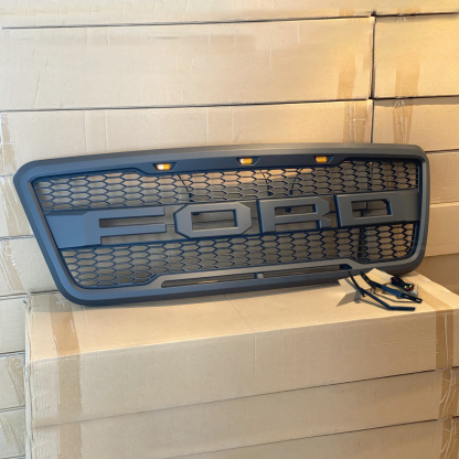 For Ford F150 2004-2008 Grill Raptor Style Front Grille with LED Light & Letter Matte Black 