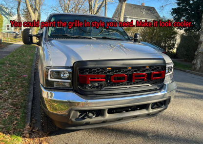 Front Grille For 1999-2004 Ford F250 F350 Super Duty Raptor Style Grill w/ LED Matte Black