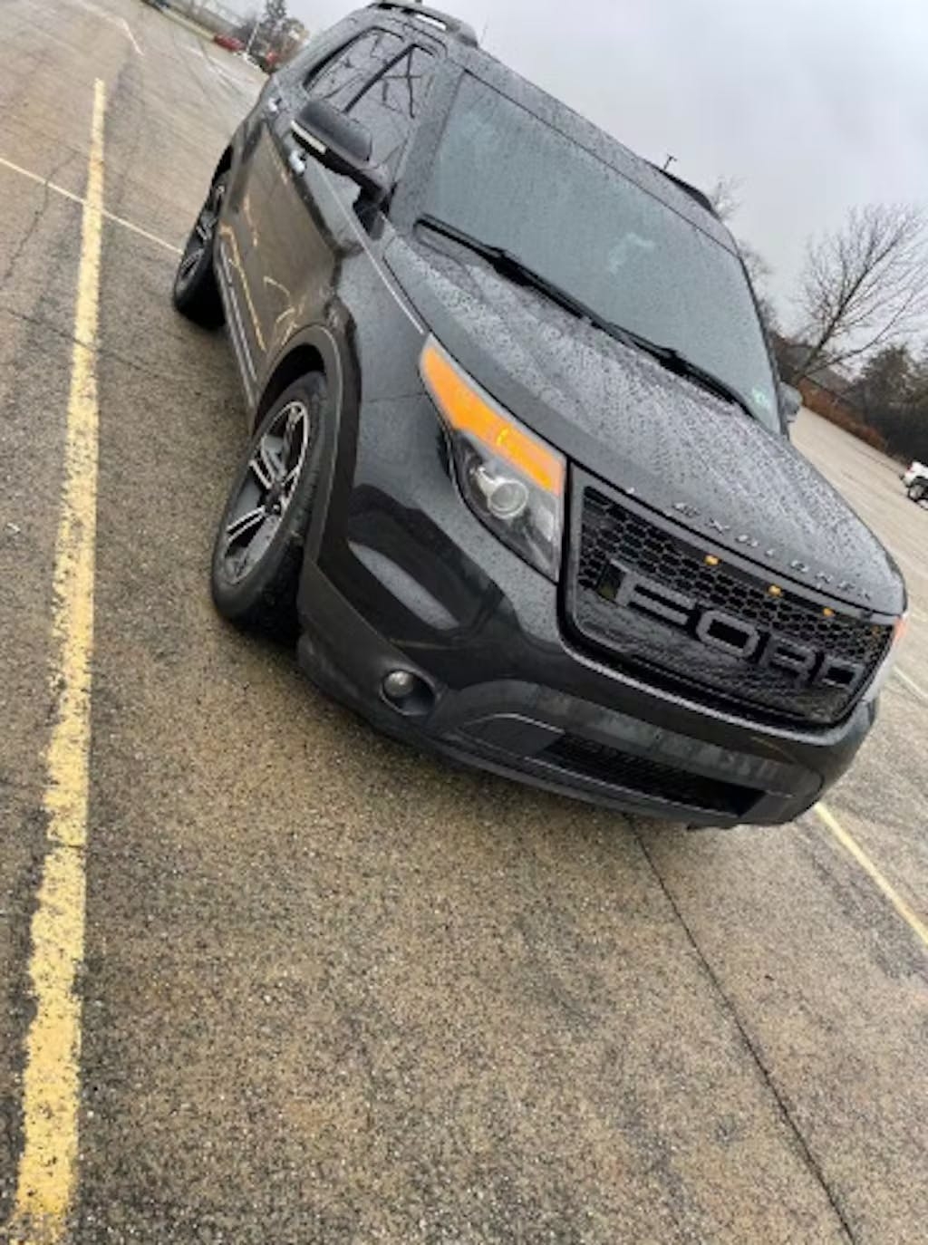 Front Bumper Grill For Ford Explorer 2011-2015 Grille W/ Letters & LED Lights Matte Black