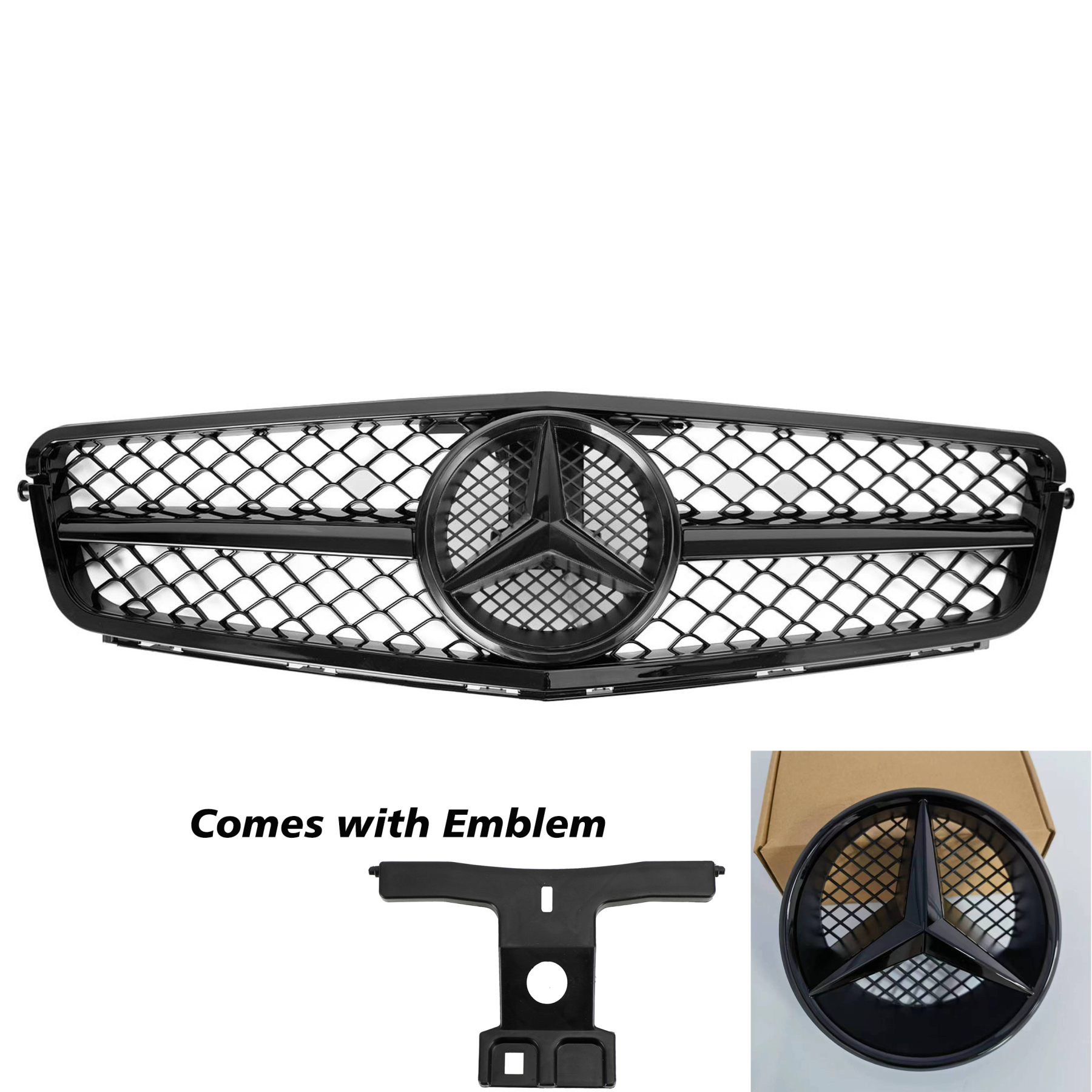 Gloss Black Grill Front Grille w/Emblem For Mercedes Benz W204 C250 C350 2008-2013