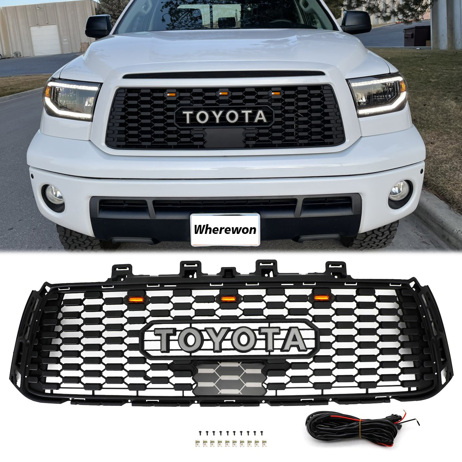 Front Grille For 2010-2013 Toyota Tundra Trd Pro Grill W/ LED Lights