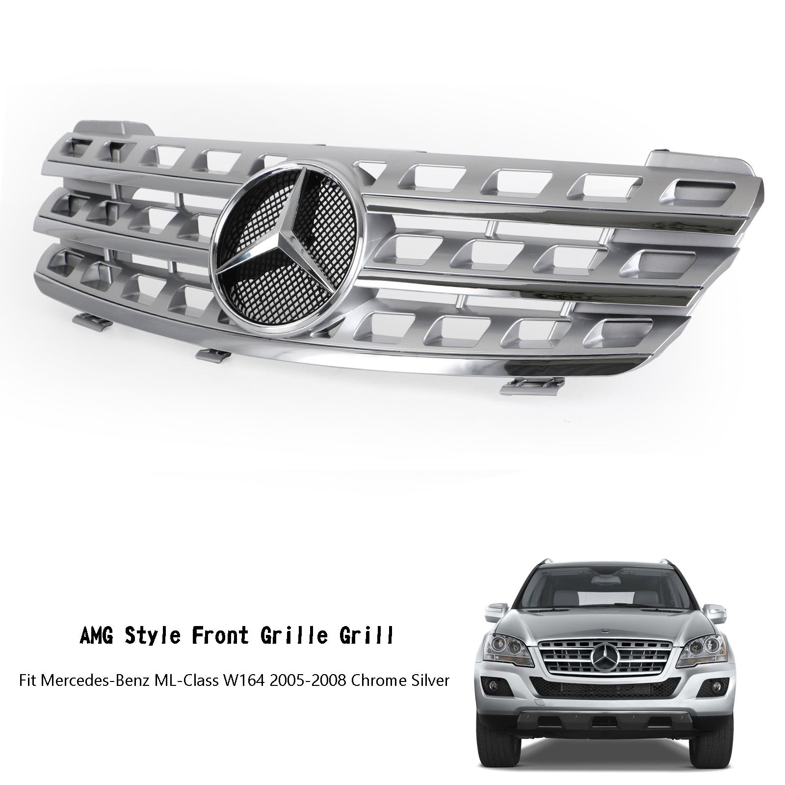 For Mercedes Benz W164 ML320 ML350 ML550 Grill 2005-2008 Front Grille W/Emblem