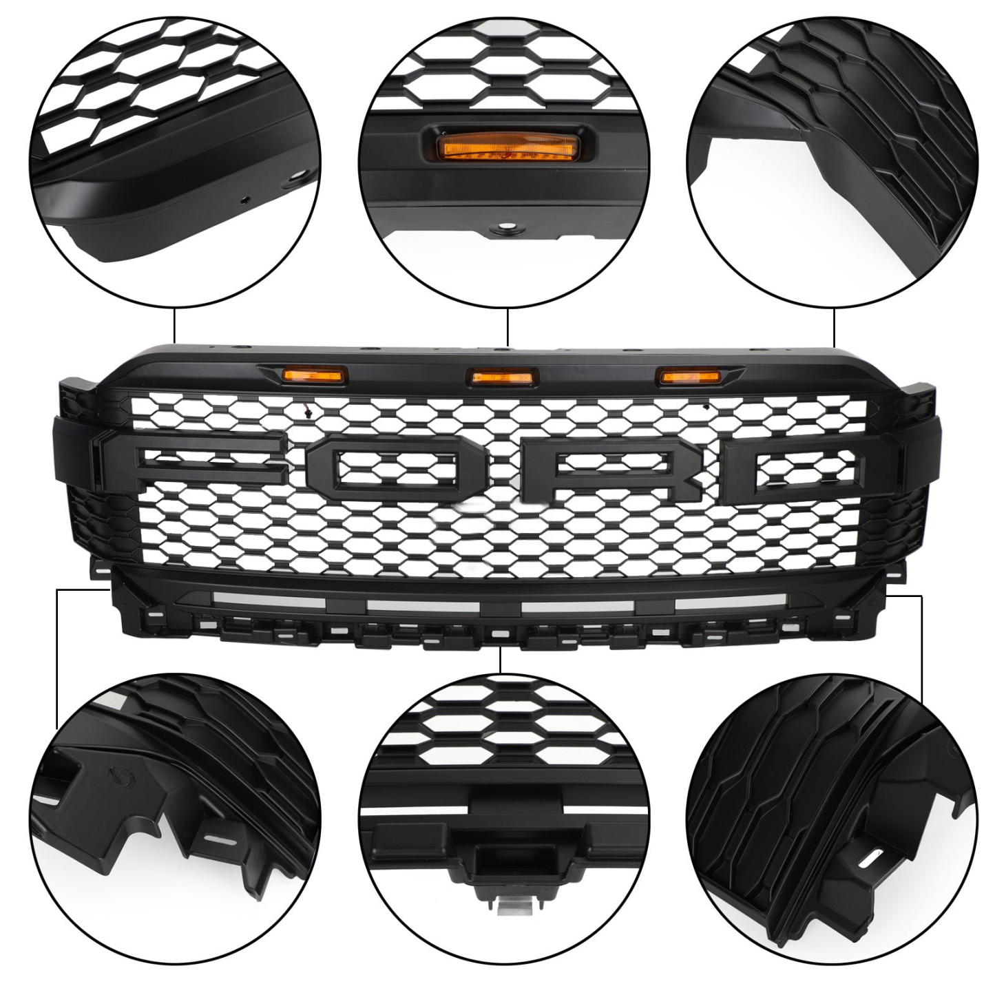Front Grill For 2021 2022 2023 Ford F150 Bumper Grille Raptor Style W/LED Light