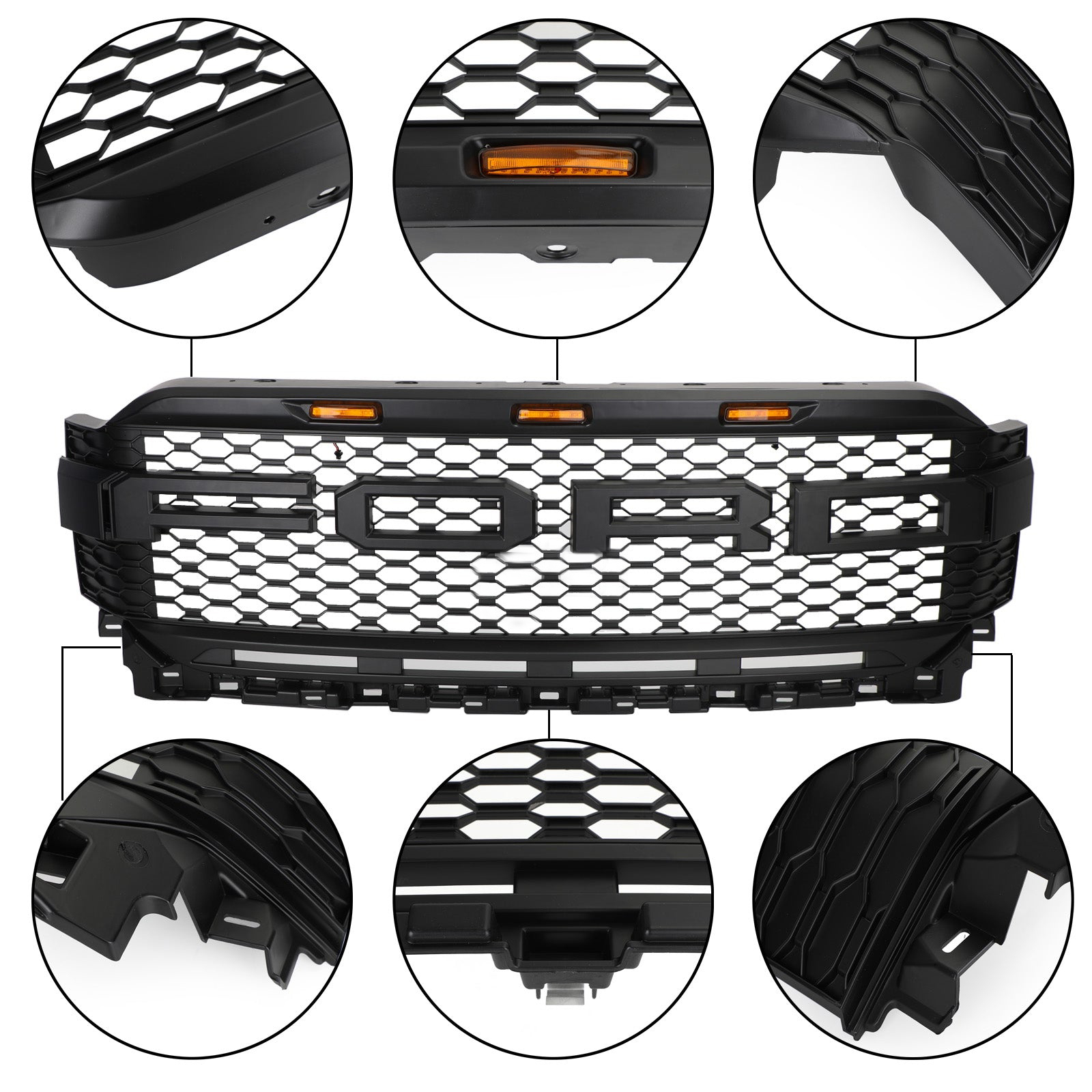 Front Grill For 2021 2022 2023 Ford F150 Bumper Grille Raptor Style W/LED Light