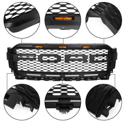 Front Grill For 2021 2022 2023 Ford F150 Bumper Grille Raptor Style W/LED Light