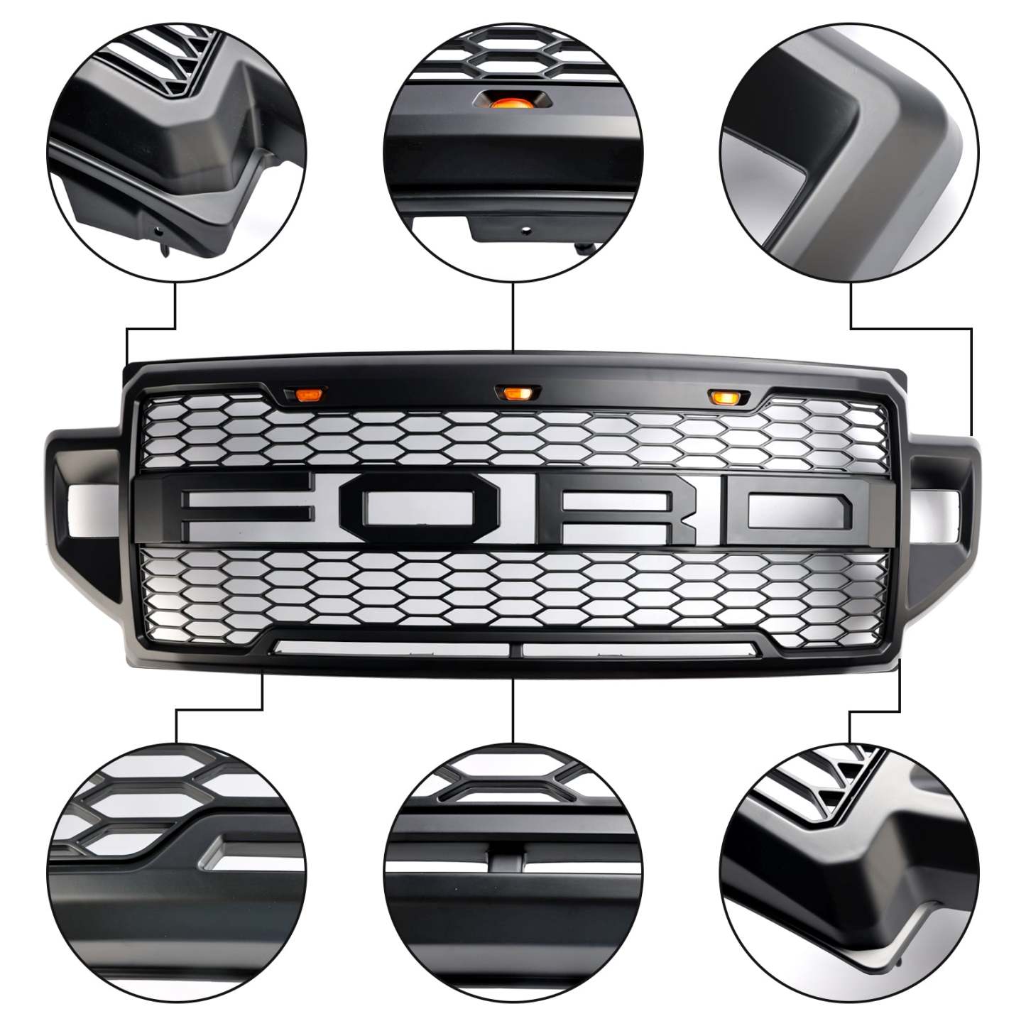 For 2020 2021 2022 Ford F250 F350 Super Duty Grill Raptor Style Front Grille W/ LED Lights Matte Black