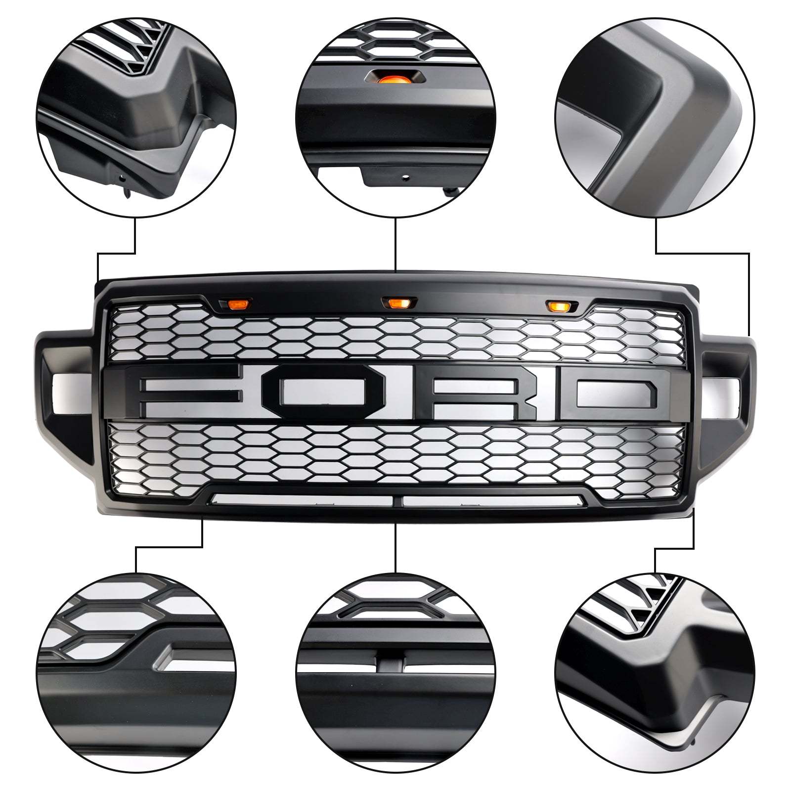 For 2020 2021 2022 Ford F250 F350 Super Duty Grill Raptor Style Front Grille W/ LED Lights Matte Black