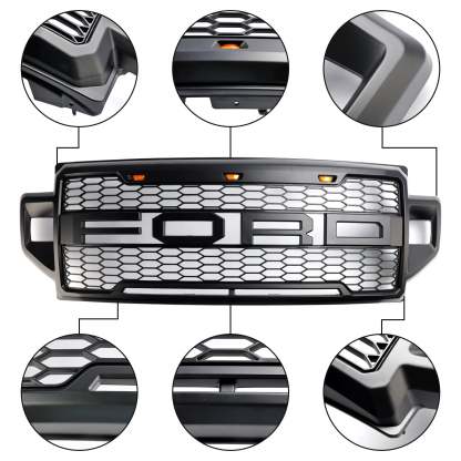 For 2020 2021 2022 Ford F250 F350 Super Duty Grill Raptor Style Front Grille W/ LED Lights Matte Black