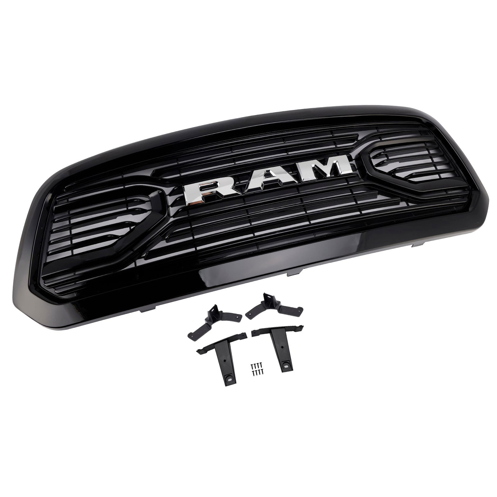 For 2013-2018 Dodge Ram 1500 Front Grille Big Horn Style Grill Glossy Black + Letter Chrome