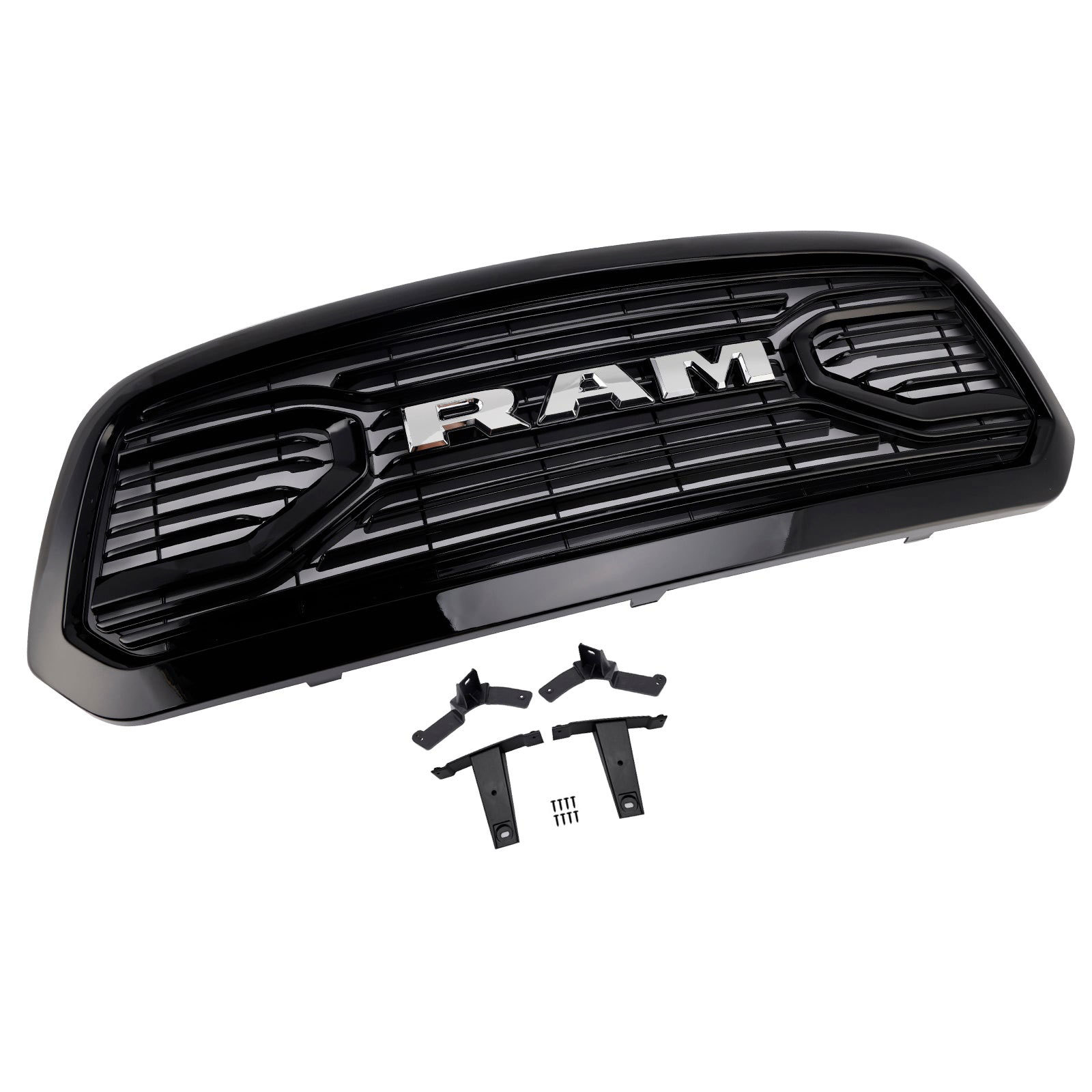 For 2013-2018 Dodge Ram 1500 Front Grille Big Horn Style Grill Glossy Black + Letter Chrome