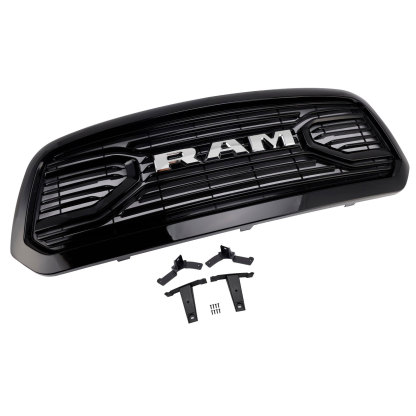 For 2013-2018 Dodge Ram 1500 Front Grille Big Horn Style Grill Glossy Black + Letter Chrome