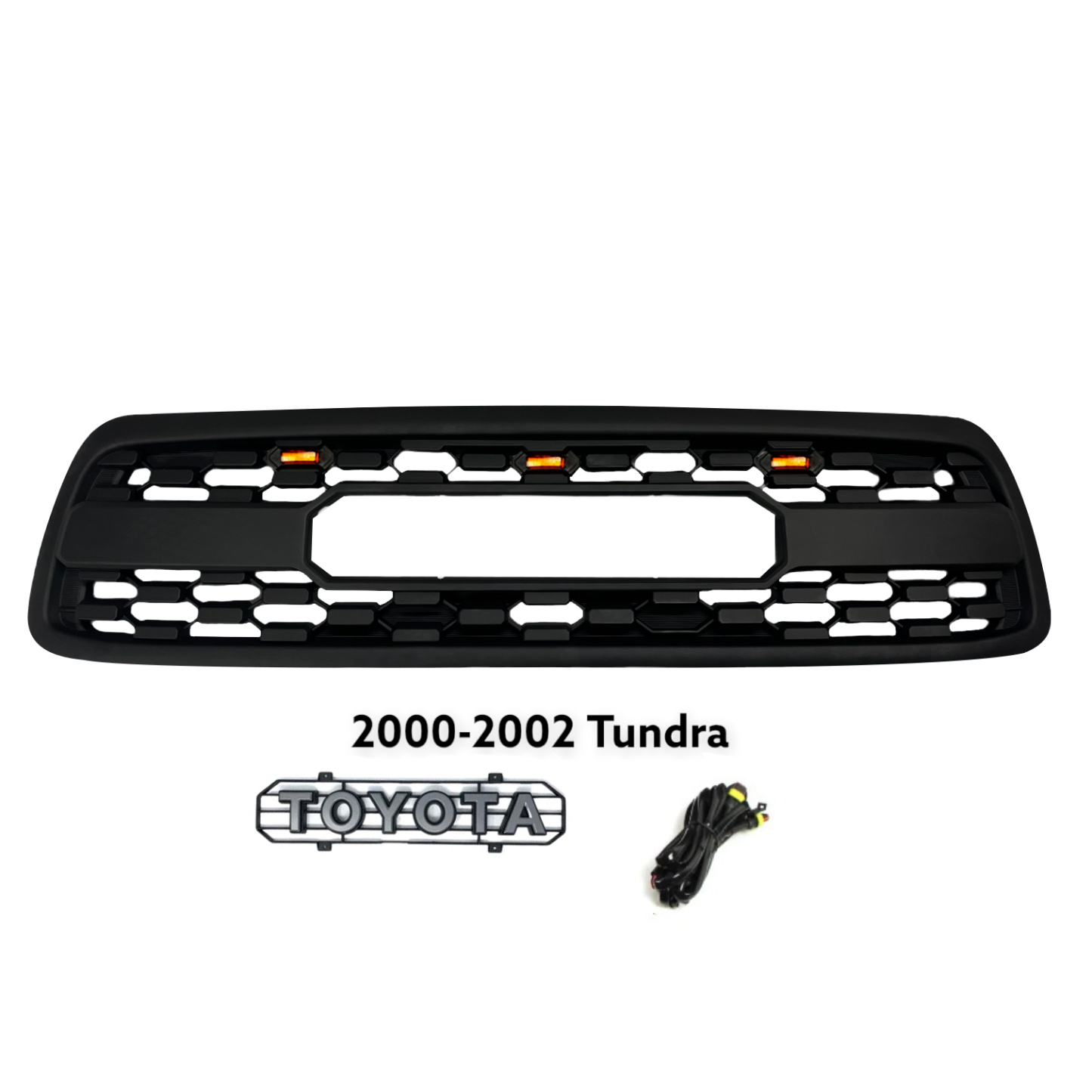 Front Grille For 2000-2002 Toyota Tundra Grill Matte Black W/ Letters Led Lights