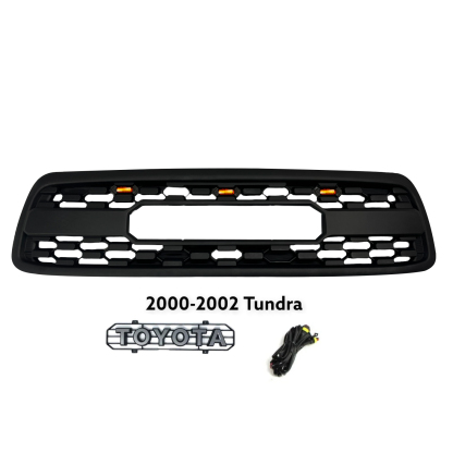 Front Grille For 2000-2002 Toyota Tundra Grill Matte Black W/ Letters Led Lights