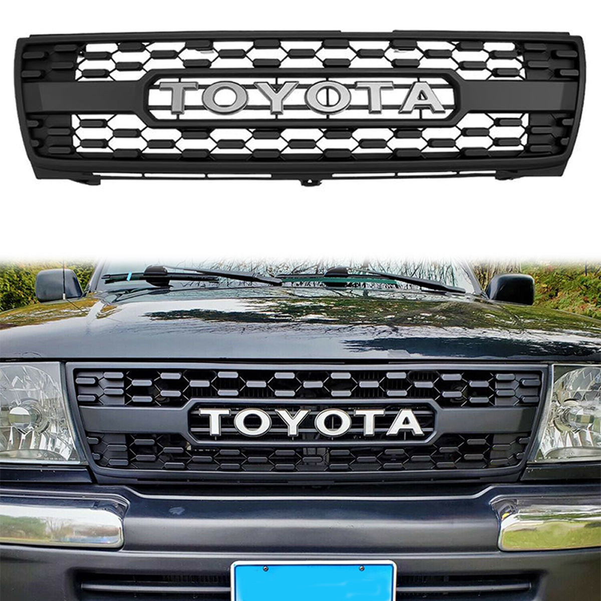 Front Grille For Tacoma 1997-2000 Grill Bumper Mesh w/Letter Matte Black
