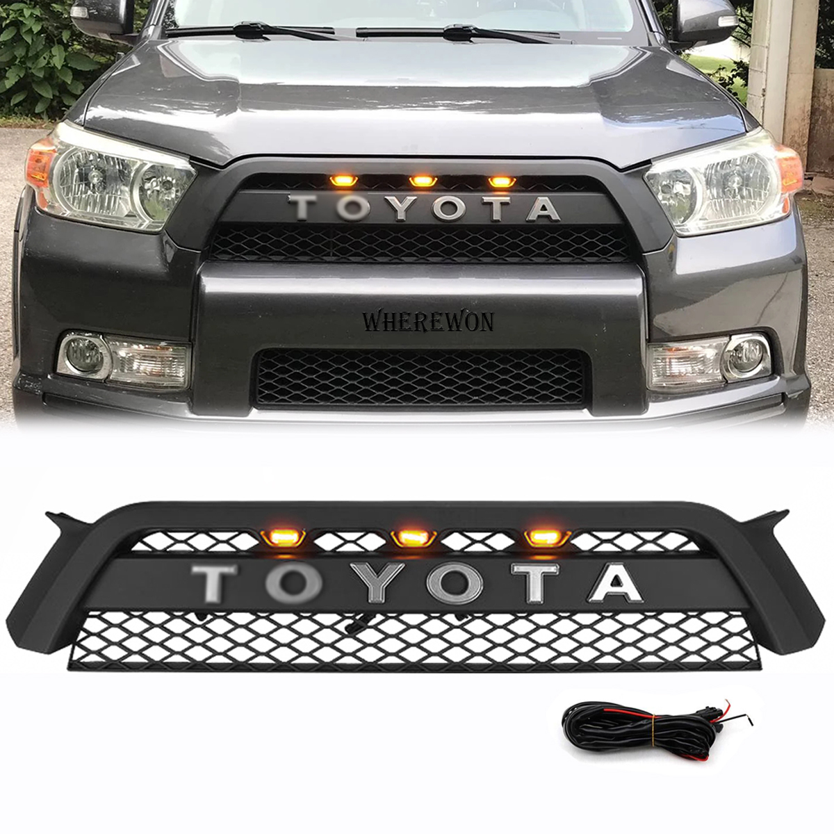 Front Grille For 2010 2011 2012 2013 Toyota 4Runner Grill W/ Lights Matte Black