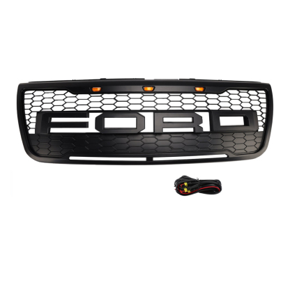 Front Bumper Grill For Ford Explorer 2011-2015 Grille W/ Letters & LED Lights Matte Black