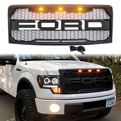For 2009-2014 Ford F150 Grill Raptor Style Front Grille Hood Matte Black