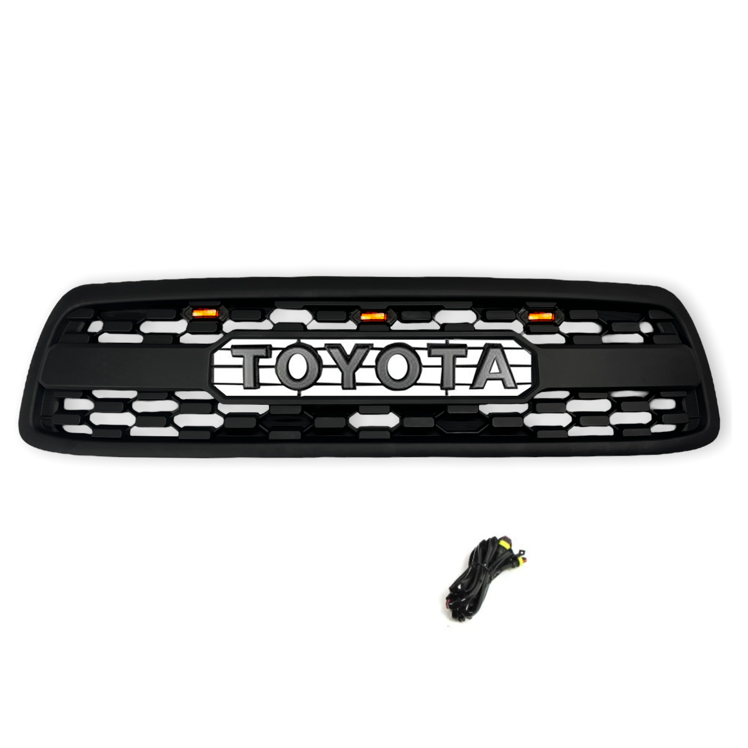 Front Grille For 2000-2002 Toyota Tundra Grill Matte Black W/ Letters Led Lights
