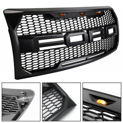 For 2009-2014 Ford F150 F-150 Front Bumper Grille Hood Grill Raptor Style Black
