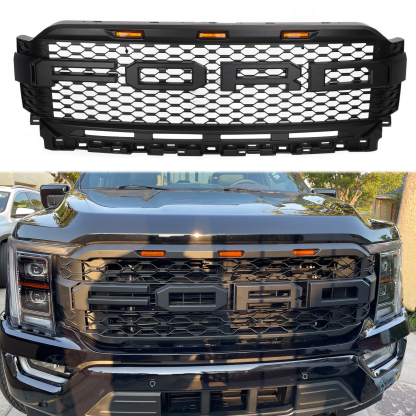 Front Grill For 2021 2022 2023 Ford F150 Bumper Grille Raptor Style W/LED Light