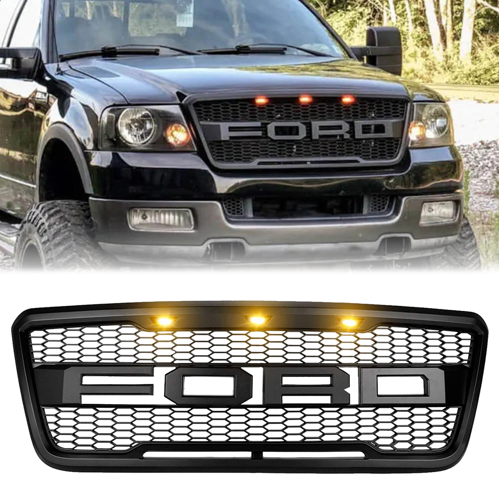 For 2004 2005 2006 2007 2008 Ford F150 F-150 Raptor Style Grill Front Grille Mesh with LED