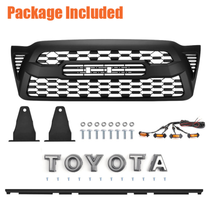 Front Grill For Toyota Tacoma 2005-2011 Bumper Hood Mesh Grille Matte Black W/Letters