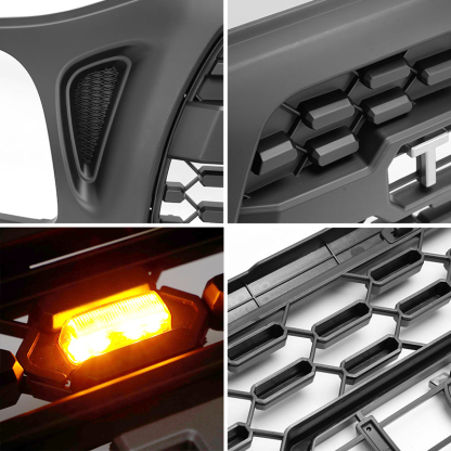 Front Grille For Tacoma 2001-2004 Grill Bumper Mesh w/LED Lights w/Letter Matte Black