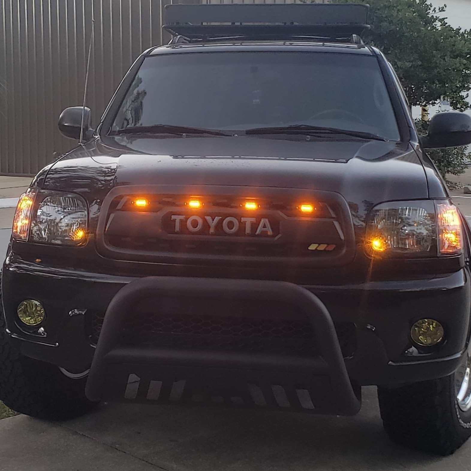 Front Grille For Toyota Sequoia TRD 2001-2004 Grill W/LED Lights and Letters Matte Black