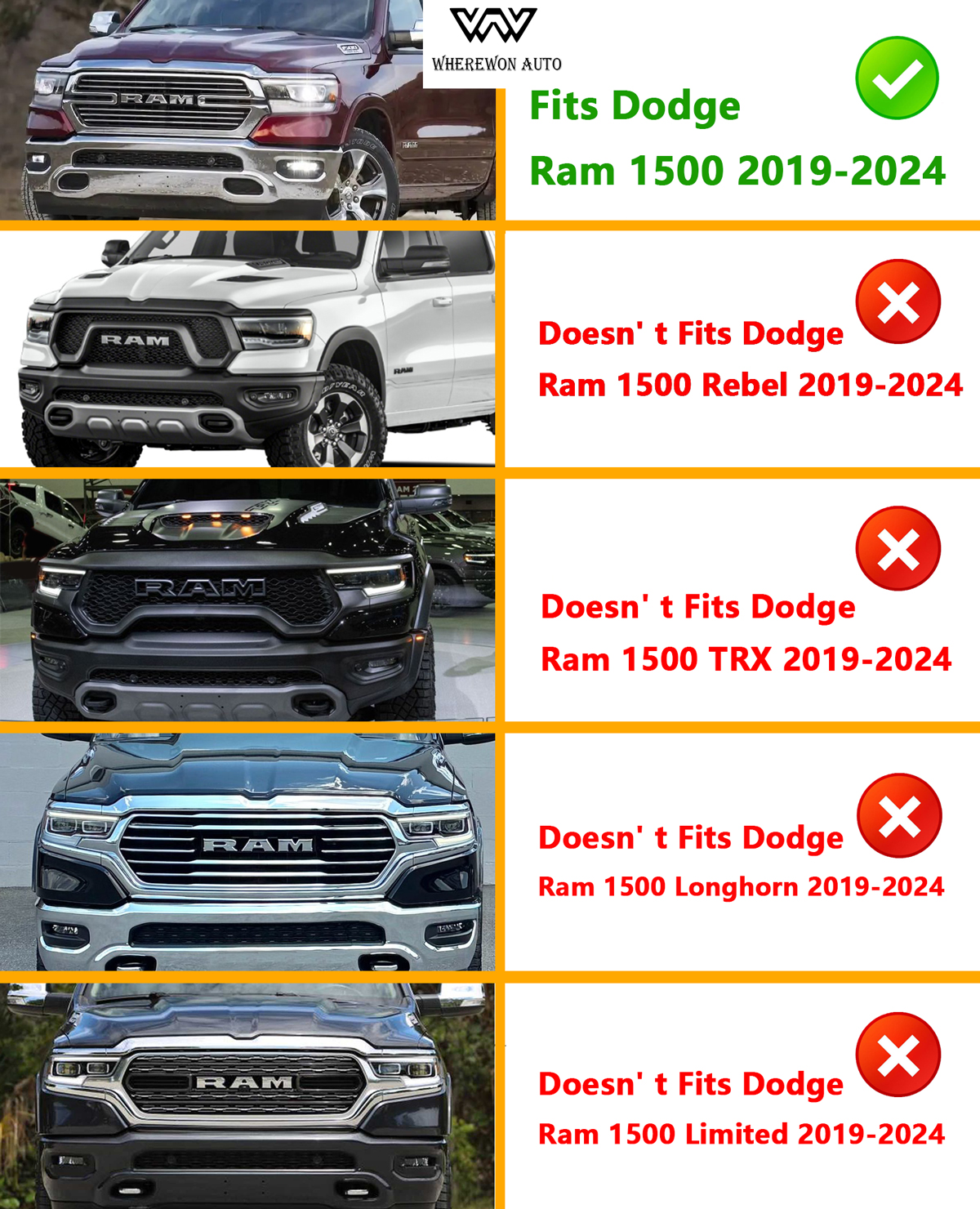 For 2019 2020 2021 2022 2023 2024 Dodge Ram 1500 Rebel Style Front Grill Grille w/ Letter & LED Light