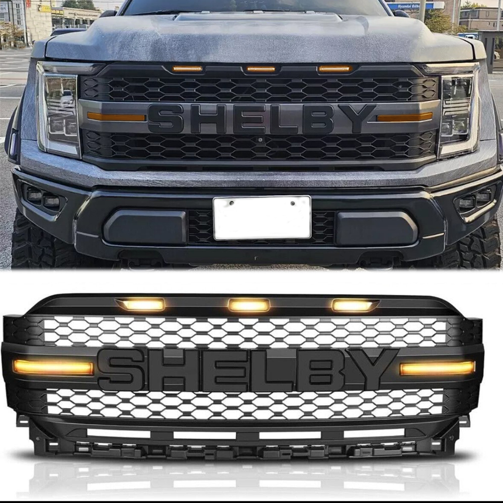 For 2021-2023 Ford F150 Grill SHELBY Style Grille Mesh With LED Light&Letter