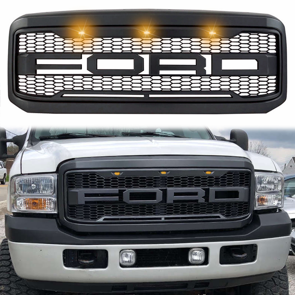 For 2005-2007 Ford Super Duty F250 F350 F450 F550 Grill Raptor Style Front Grille with Light Matte Black