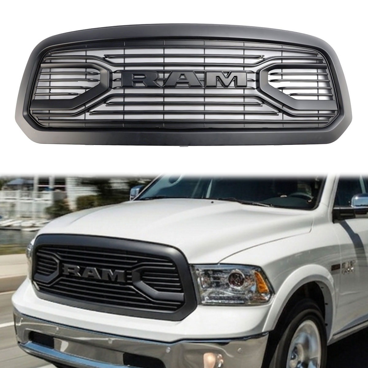 For 2013-2018 Dodge Ram 1500 Grill Big Horn Style Front Grille with Letter Matte Black