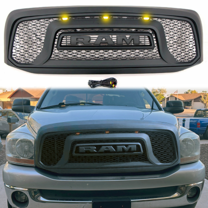 Front Grille For 2006 2007 2008 Dodge Ram 1500 Rebel Style Grill with LED Light & Letter