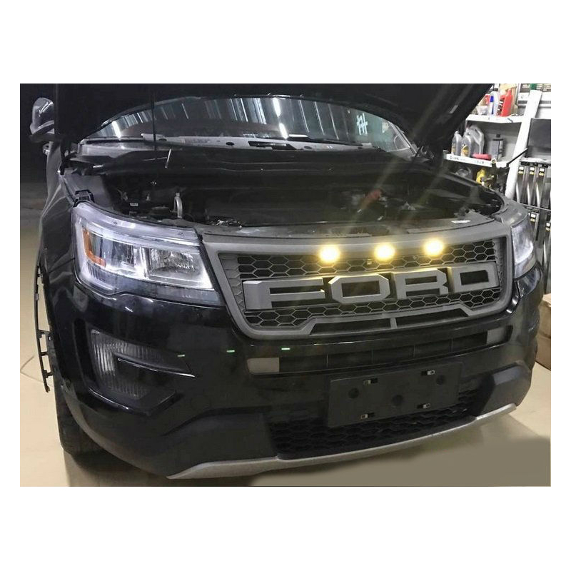 For 2016-2018 Ford Explorer Grill Raptor Style Front Grille With Lights & Letters Matte Black