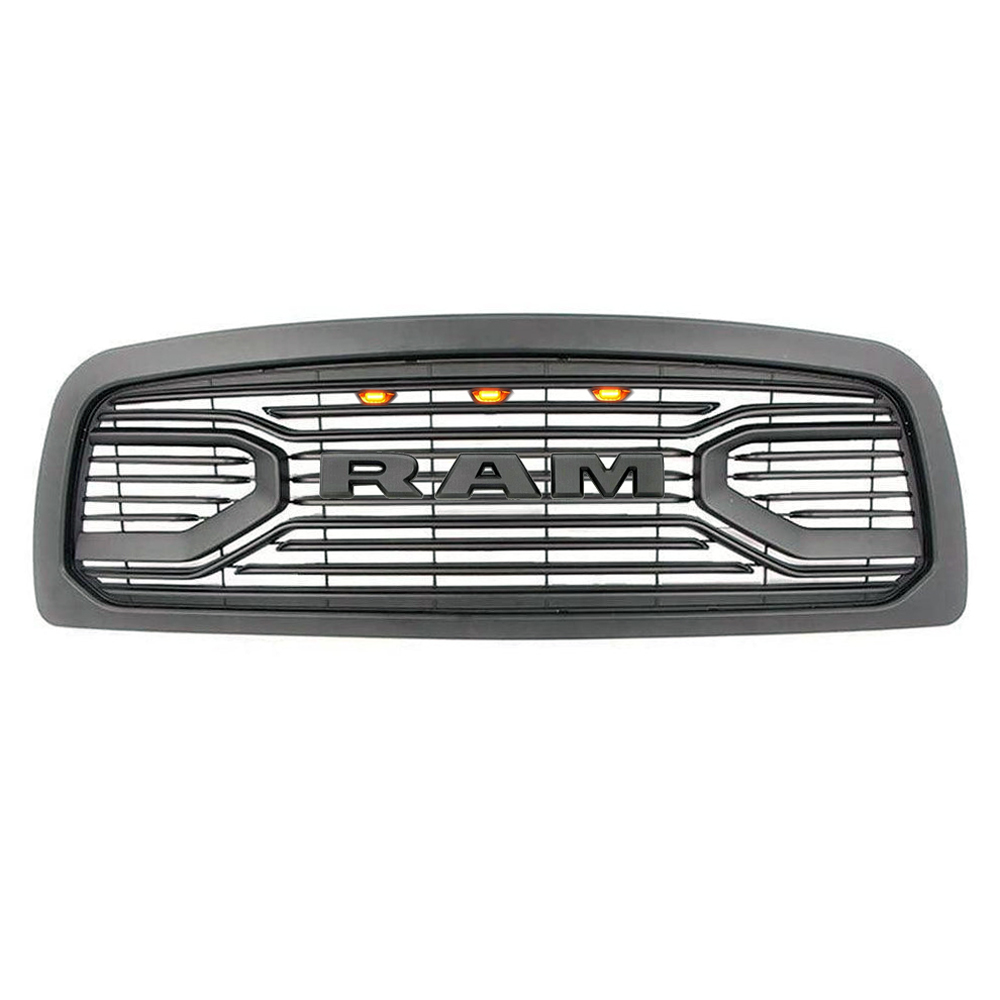 For 2009-2012 Dodge Ram 1500 Front Grille Big Horn Style Grill Matte Black with Letter &Light