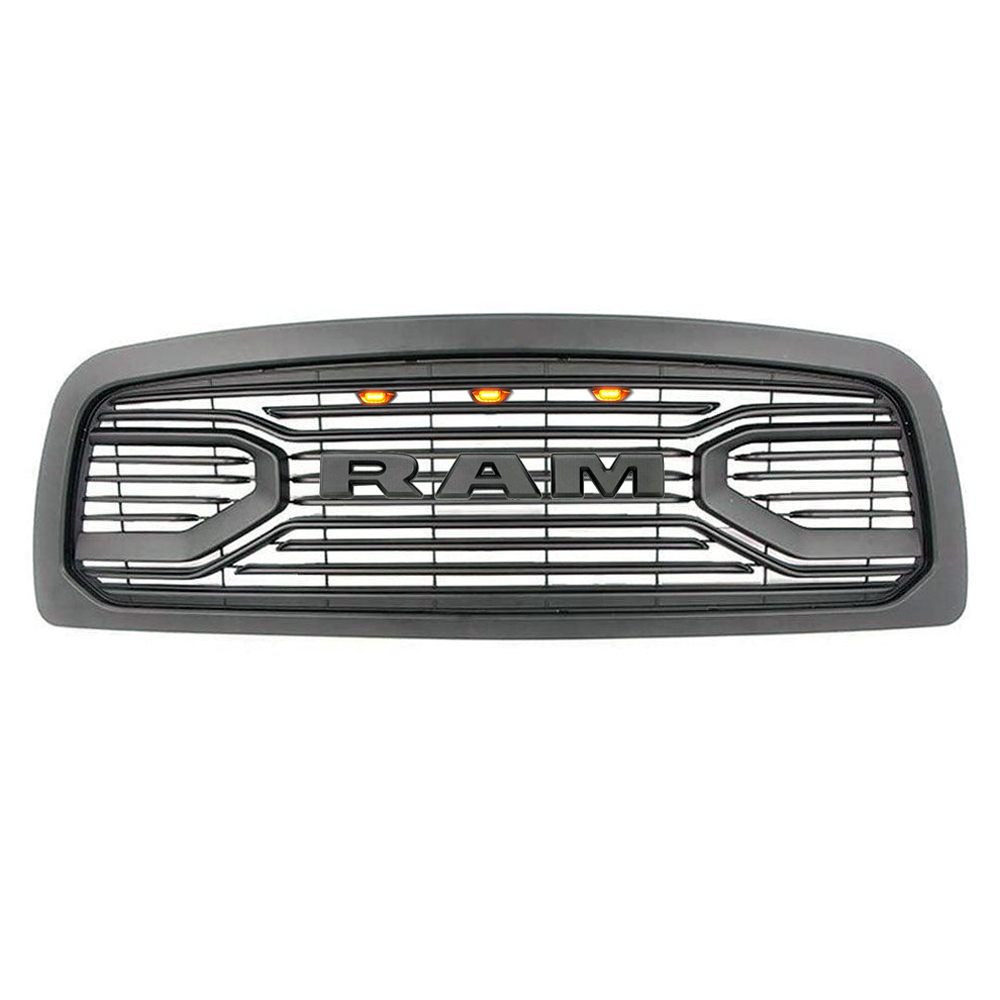 For 2009-2012 Dodge Ram 1500 Front Grille Big Horn Style Grill Matte Black with Letter &Light