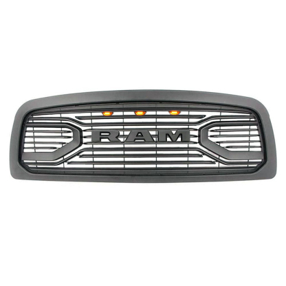 For 2009-2012 Dodge Ram 1500 Front Grille Big Horn Style Grill Matte Black with Letter &Light
