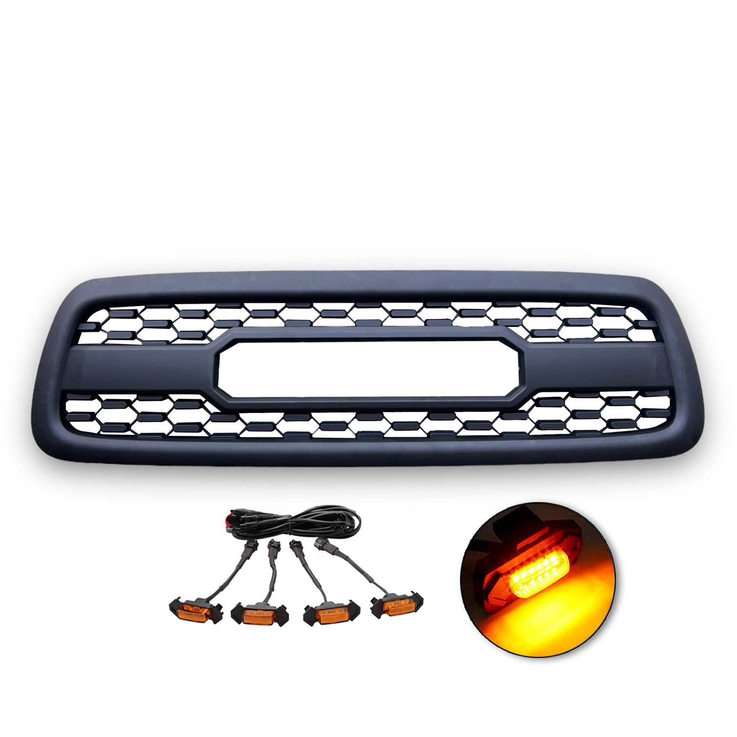 Front Grille For Toyota Sequoia TRD 2001-2004 Grill W/LED Lights and Letters Matte Black