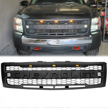 Front Grille For 2007-2013 CHEVROLET Silverado 1500  Grill W/3+2 LEDs