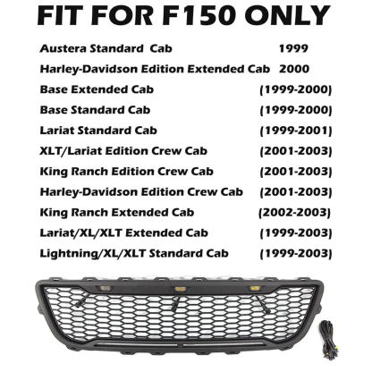 For 1999-2003 Ford F150 Grill Raptor Style Front Grille W/Letter Hood Mesh Matte Black