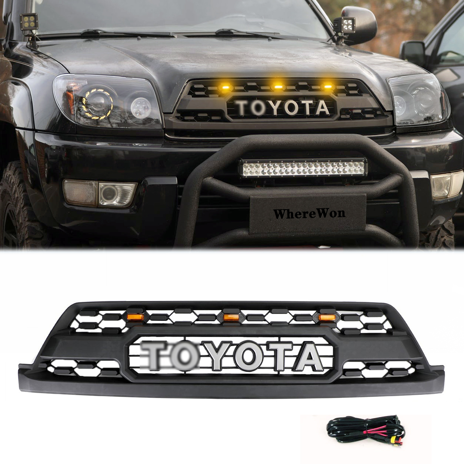 Black Front Grille For Toyota 4Runner 2003-2005 Grill w/Light w/Letter