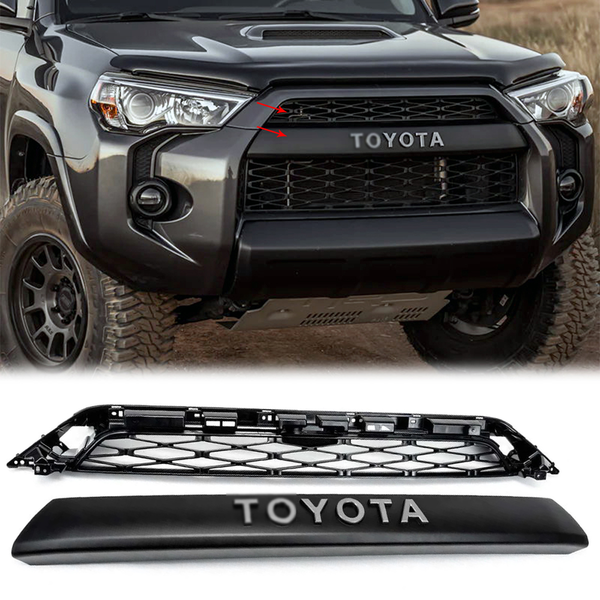 2 Piece Front Grille For 2020-2023 Toyota 4Runner Trd Pro Grill With Letter