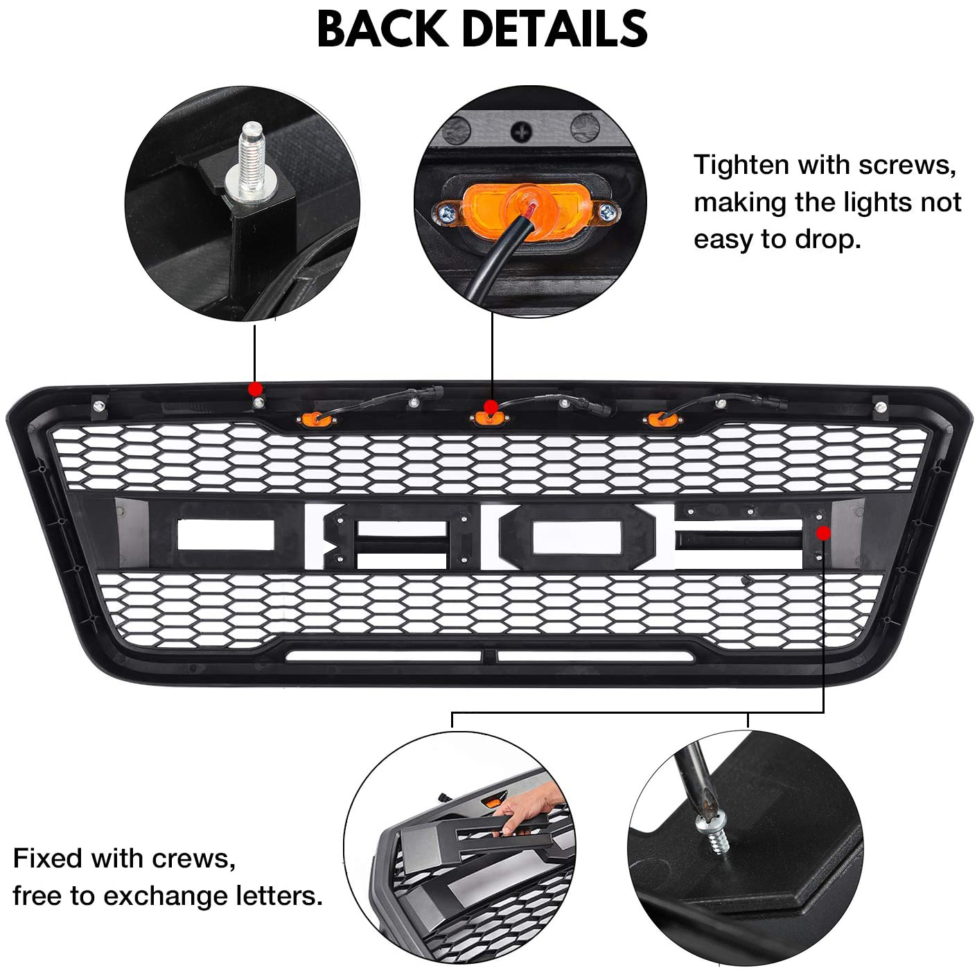 For Ford F150 2004-2008 Grill Raptor Style Front Grille with LED Light & Letter Matte Black 