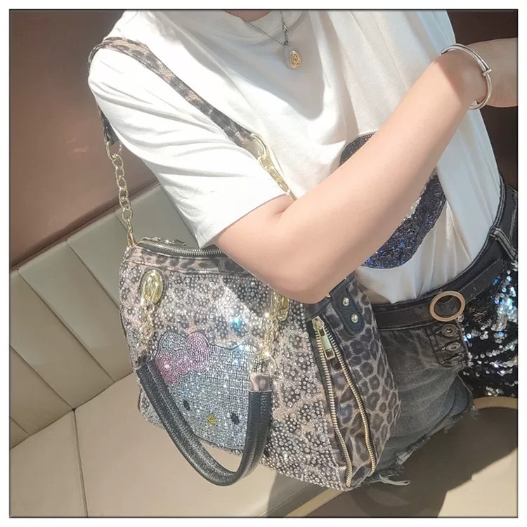 Square high-grade leather diamond-inlaid shoulder bag