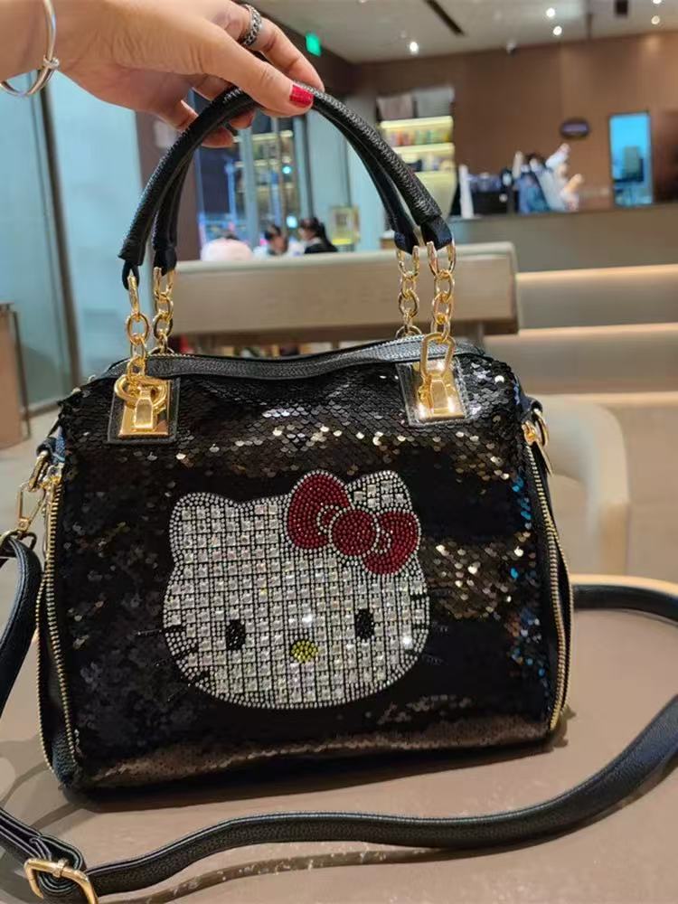 Noble diamond-inlaid leather women's bag