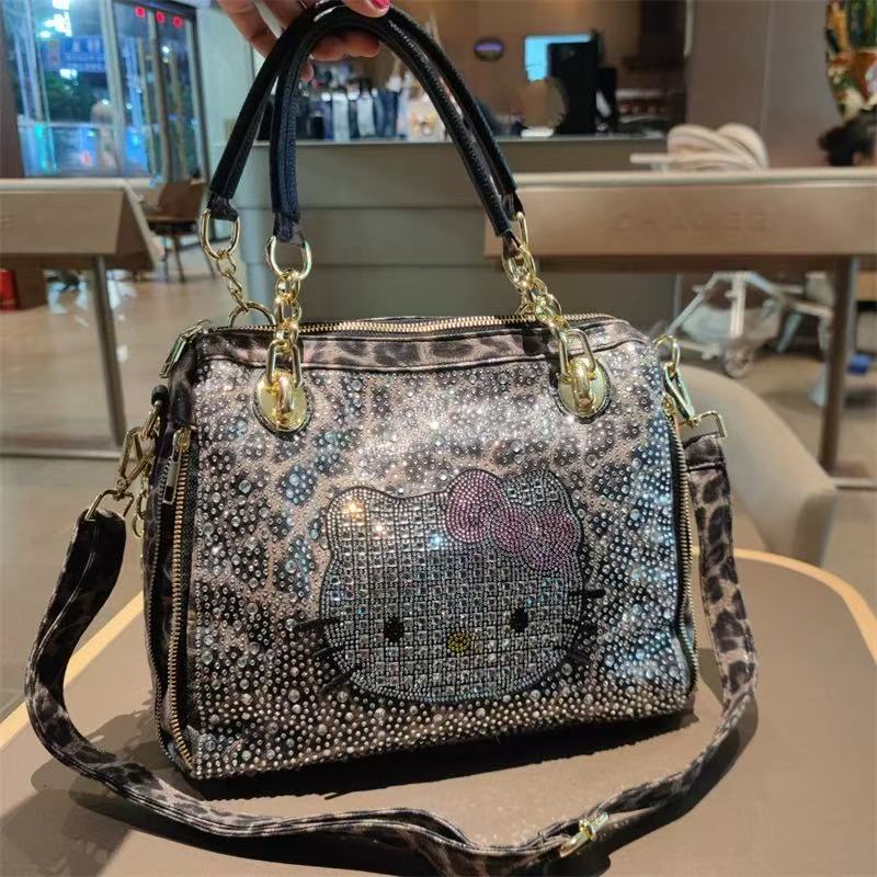 Square high-grade leather diamond-inlaid shoulder bag