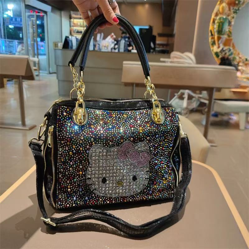 Square high-grade leather diamond-inlaid shoulder bag