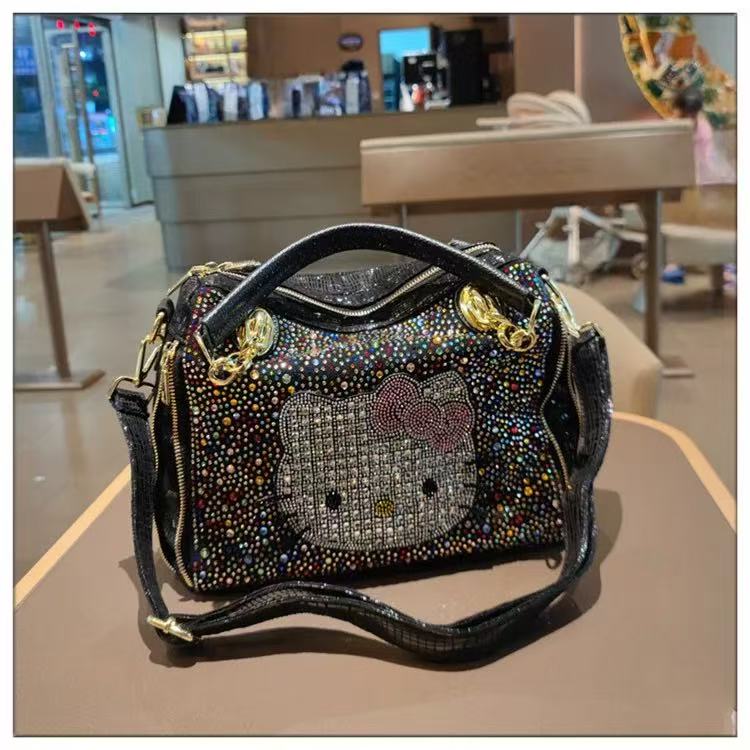 Square high-grade leather diamond-inlaid shoulder bag