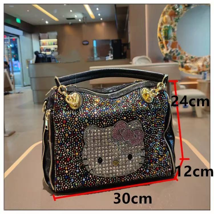 Square high-grade leather diamond-inlaid shoulder bag